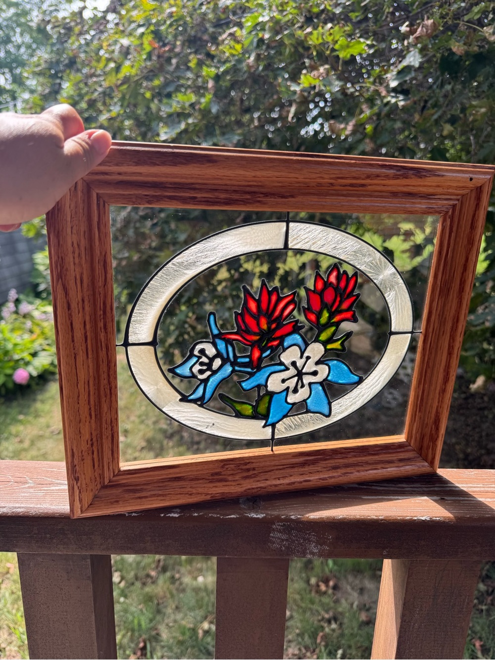 Framed Floral Stained Glass by Open Windows Suncatcher Wall Hanging Decor